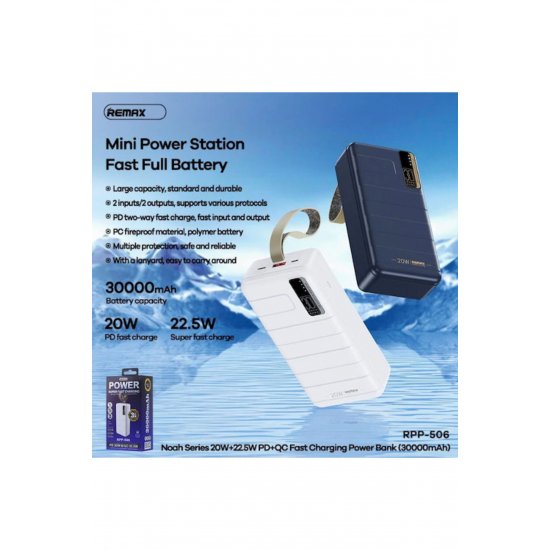 RPP-506 Power Bank 30000mAh 22,5W με 2 θύρες USB-C Μπλε