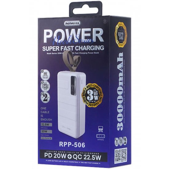 RPP-506 Power Bank 30000mAh 22,5W με 2 θύρες USB-C Μπλε