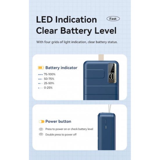 RPP-506 Power Bank 30000mAh 22,5W με 2 θύρες USB-C Μπλε