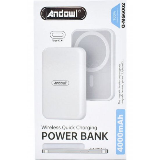 Q-MG6002 MagSafe Power Bank 4000mAh με θύρα USB-C Λευκό