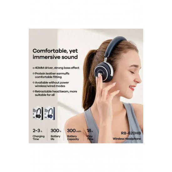RB-620HB Bluetooth ασύρματα ακουστικά στο αυτί με 18 ώρες λειτουργίας Μαύρο