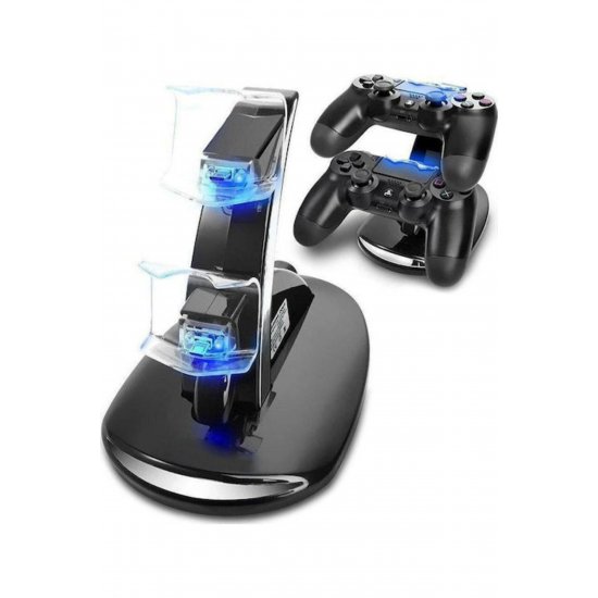 Charging Stand Slim & Pro Charging Station για 2 χειριστήρια PS4 με φωτισμό LED Μαύρο