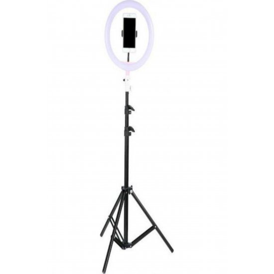 Δαχτυλίδι LED Τρίποδο USB 1,6m 26cm 2500 - 4500K με τρίποδο δαπέδου και βάση κινητού τηλεφώνου
