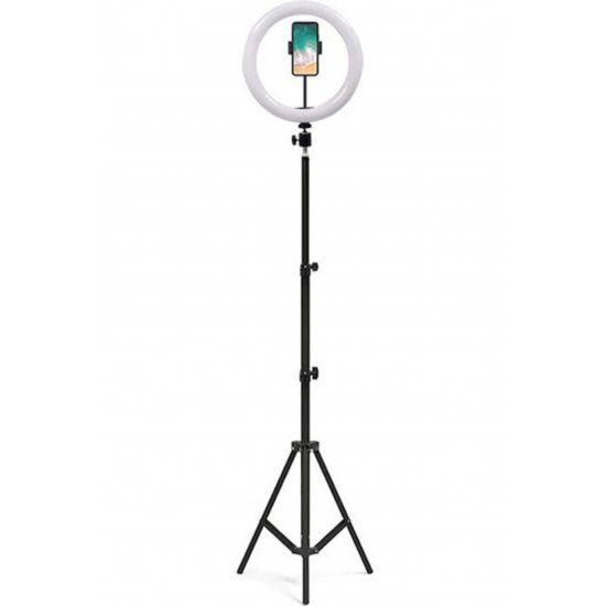 Δαχτυλίδι LED Τρίποδο USB 1,6m 26cm 2500 - 4500K με τρίποδο δαπέδου και βάση κινητού τηλεφώνου