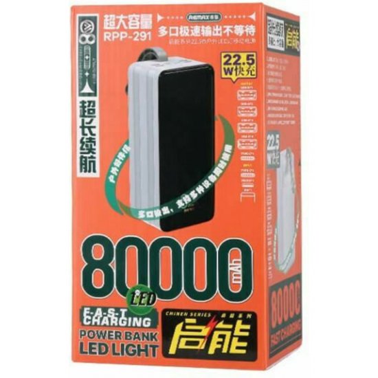RPP-291 Power Bank 80000mAh 22,5W με 2 θύρες USB-A και USB-C Port Power Delivery White RPP-291 Power Bank 80000mAh 22,5W με 2 θύρες USB-A και USB-C Port Power Delivery White