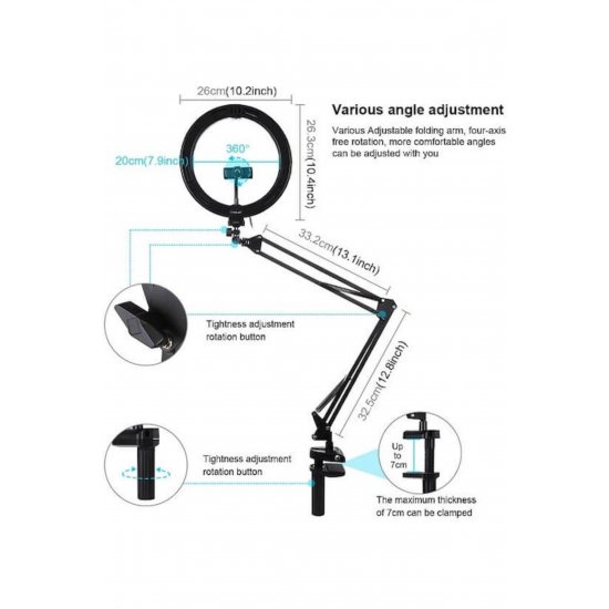 Δαχτυλίδι LED Φωτιστικό δαχτυλιδιού 26cm Με Επιτραπέζια Βάση Και Βάση Κινητού Κωδικός: PKT3090B