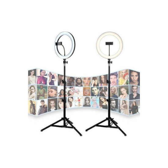 Φωτιστικό δαχτυλιδιού LED USB Ring Light 26cm 2500 - 4500K με τρίποδο δαπέδου και βάση κινητού τηλεφώνου