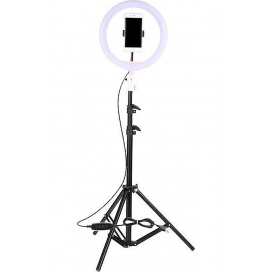 Φωτιστικό δαχτυλιδιού LED USB Ring Light 26cm 2500 - 4500K με τρίποδο δαπέδου και βάση κινητού τηλεφώνου
