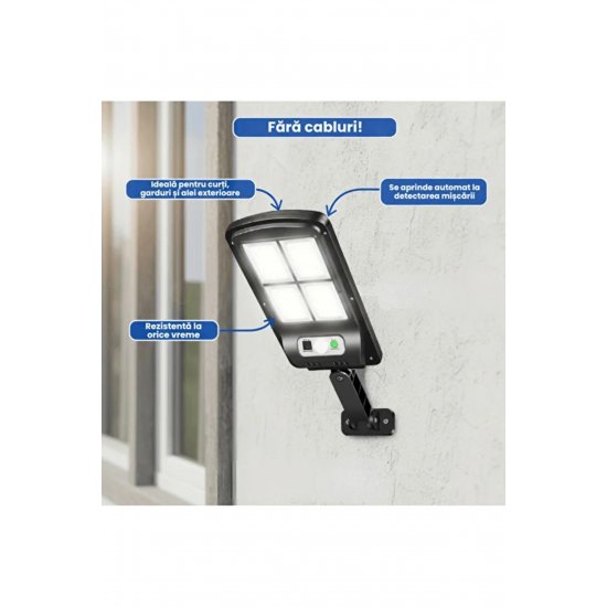 Ηλιακός λαμπτήρας εξωτερικού χώρου 108 LED COB, Αισθητήρας κίνησης, Τηλεχειριστήριο, IP65, 370x115x40 mm, Ψυχρό λευκό