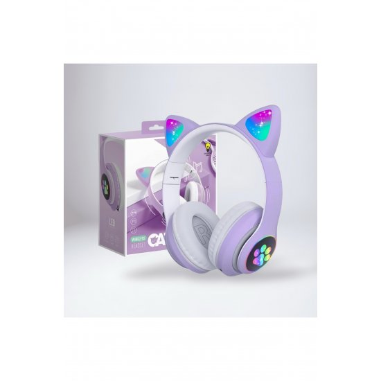 Lovelycure STN-28 ασύρματα ακουστικά με LED, Bluetooth 5.0, δυνατά μπάσα, μωβ Lovelycure STN-28 ασύρματα ακουστικά με LED, Bluetooth 5.0, δυνατά μπάσα, μωβ