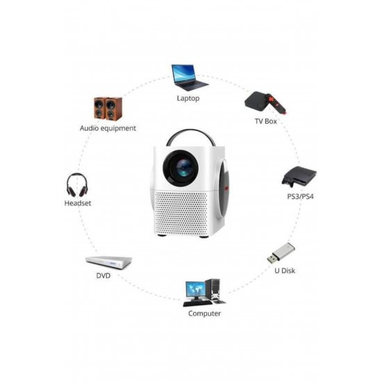 Λάμπα LED Q-HD998 Mini Projector DLP (DMD) με ενσωματωμένα ηχεία Λευκό