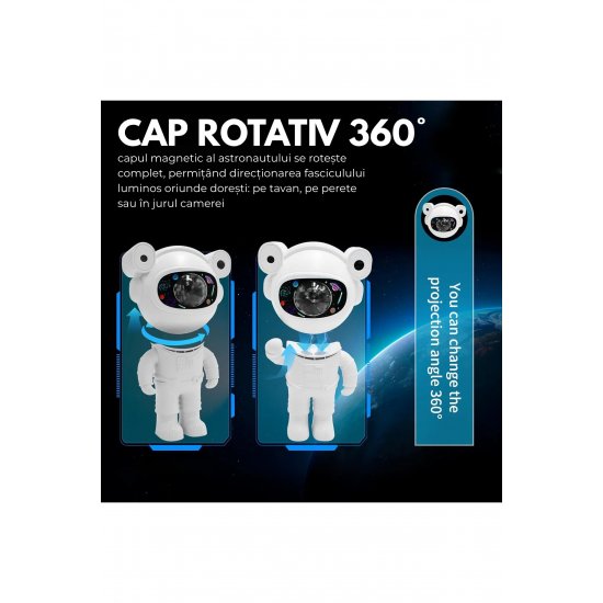 Προβολέας Galaxy Astronaut, Ηχείο Bluetooth, Νυχτερινό φως MD@, Ρυθμιζόμενο 360°, Κινητοί βραχίονες, Λευκό Προβολέας Galaxy Astronaut, Ηχείο Bluetooth, Νυχτερινό φως MD@, Ρυθμιζόμενο 360°, Κινητοί βραχίονες, Λευκό