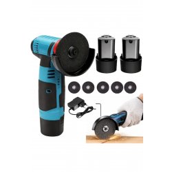 Επαγγελματικός Mini Angle Grinder, Infiniteea™, 750W, 19500 RPM, Μπαταρίες 2x12V, 5 Δίσκοι, Μπλε