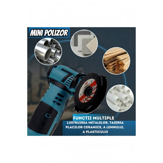 Επαγγελματικός Mini Angle Grinder, Infiniteea™, 750W, 19500 RPM, Μπαταρίες 2x12V, 5 Δίσκοι, Μπλε