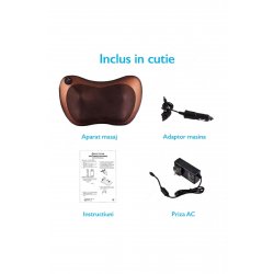 Neck Pro 20W Massager, Αυχενικό ή οσφυϊκό μαξιλάρι, Θέρμανση, βύσμα και αντάπτορας αυτοκινήτου, καφέ