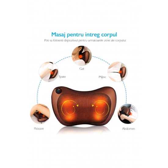 Neck Pro 20W Massager, Αυχενικό ή οσφυϊκό μαξιλάρι, Θέρμανση, βύσμα και αντάπτορας αυτοκινήτου, καφέ