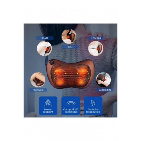Neck Pro 20W Massager, Αυχενικό ή οσφυϊκό μαξιλάρι, Θέρμανση, βύσμα και αντάπτορας αυτοκινήτου, καφέ