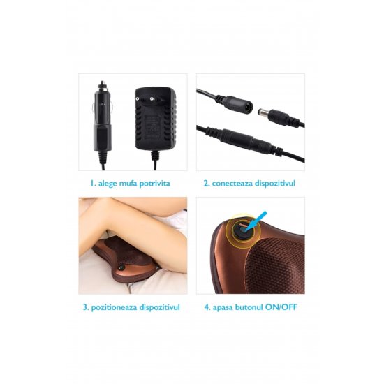 Neck Pro 20W Massager, Αυχενικό ή οσφυϊκό μαξιλάρι, Θέρμανση, βύσμα και αντάπτορας αυτοκινήτου, καφέ