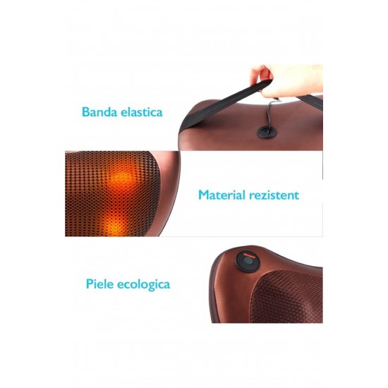 Neck Pro 20W Massager, Αυχενικό ή οσφυϊκό μαξιλάρι, Θέρμανση, βύσμα και αντάπτορας αυτοκινήτου, καφέ