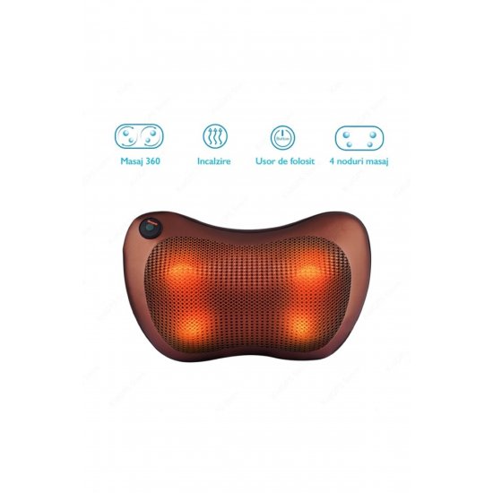 Neck Pro 20W Massager, Αυχενικό ή οσφυϊκό μαξιλάρι, Θέρμανση, βύσμα και αντάπτορας αυτοκινήτου, καφέ