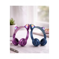 Σετ 2 ακουστικών Bluetooth για παιδιά, με αυτιά και φως LED Μωβ + Μπλε