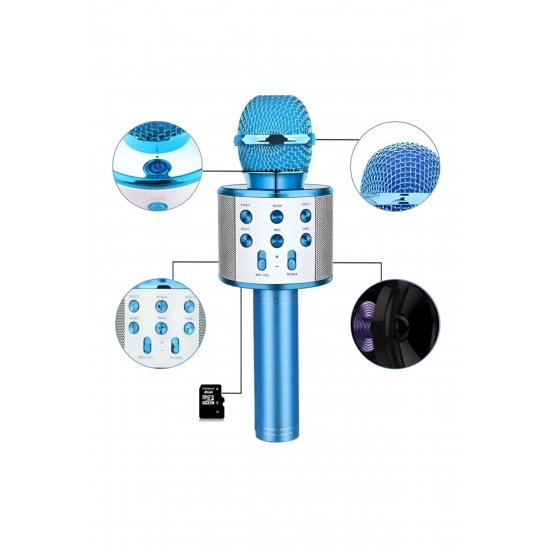 Μικρόφωνο Karaoke, Bluetooth, Ηχητικά εφέ, LED, Μπλε Μικρόφωνο Karaoke, Bluetooth, Ηχητικά εφέ, LED, Μπλε
