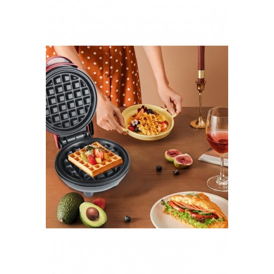 Mini Waffle Maker, Flippy, Πολυλειτουργική, Για το σπίτι και το ταξίδι, Compact 18x14,5x9,3 cm, Κόκκινο