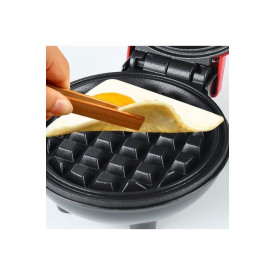 Mini Waffle Maker, Flippy, Πολυλειτουργική, Για το σπίτι και το ταξίδι, Compact 18x14,5x9,3 cm, Κόκκινο