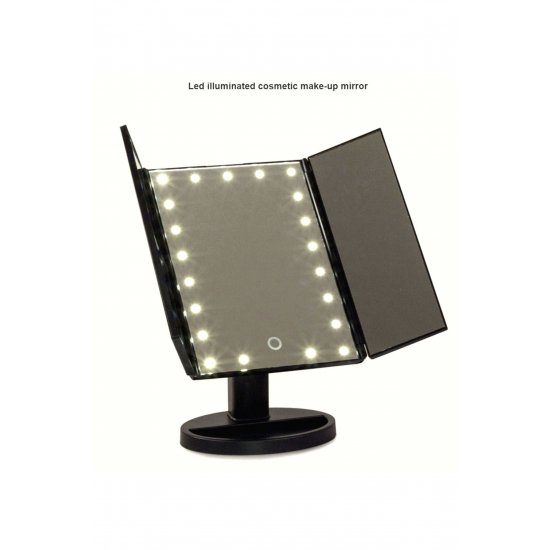 Καλλυντικός καθρέφτης LED Verk Group, με φωτισμό 22 LED, zoom 2x/3x, αναδιπλούμενος, μαύρος
