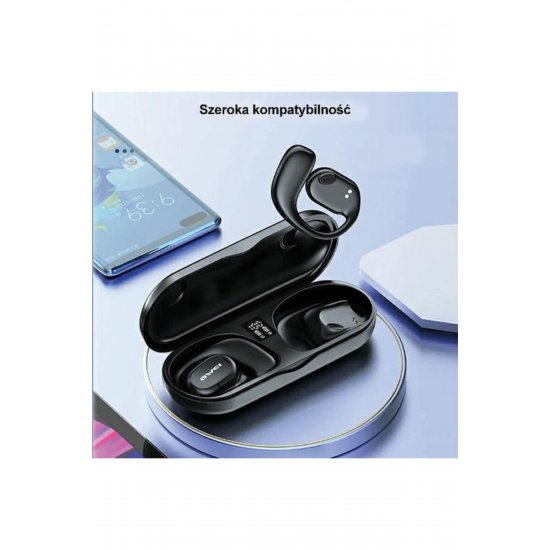 T69 Ακουστικά ανοιχτού αυτιού Bluetooth Handsfree με Μαύρη θήκη φόρτισης