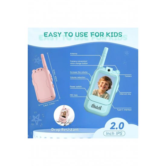 Σετ 2 Walkie-Talkies για Παιδιά, Flippy, Pink and Blue, Κείμενο στα Αγγλικά