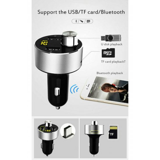 Πομπός αυτοκινήτου FM EA-15 με Bluetooth / Ασημί USB