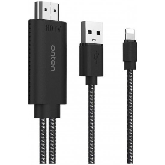 Πλεκτό HDMI Αρσενικό καλώδιο - Lightning Αρσενικό / MHL 2m Μαύρο