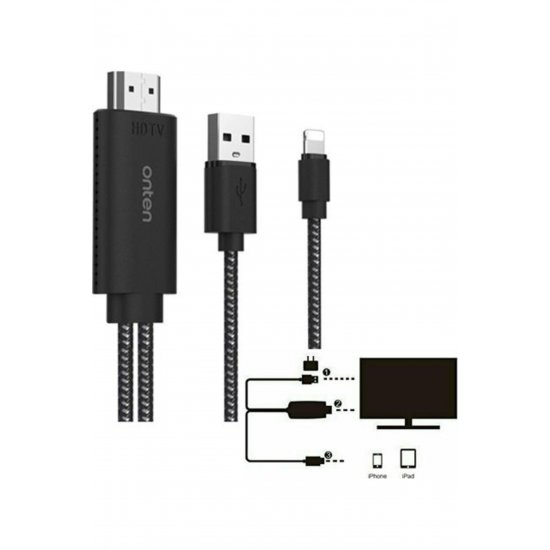 Πλεκτό HDMI Αρσενικό καλώδιο - Lightning Αρσενικό / MHL 2m Μαύρο