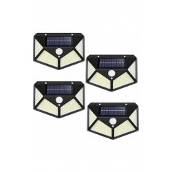 Σετ 4 Λαμπτήρες Solar Motion-Sensor, 1000 lm, 100 LED, 220 mAh, Μαύρο