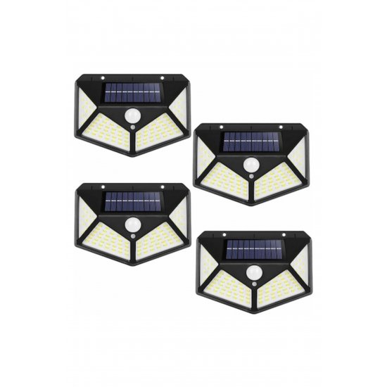 Σετ 4 Λαμπτήρες Solar Motion-Sensor, 1000 lm, 100 LED, 220 mAh, Μαύρο