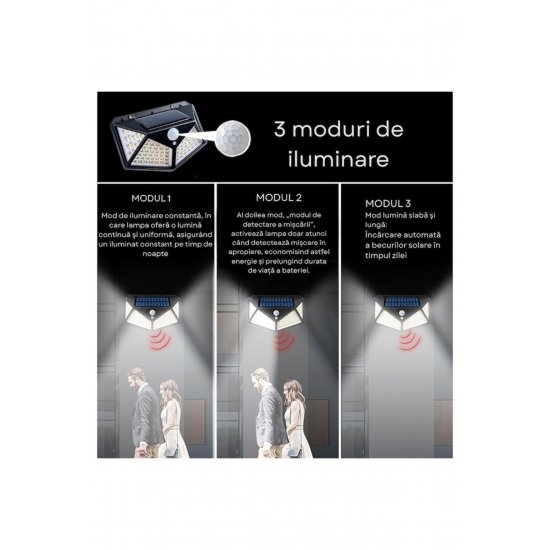 Σετ 4 Λαμπτήρες Solar Motion-Sensor, 1000 lm, 100 LED, 220 mAh, Μαύρο