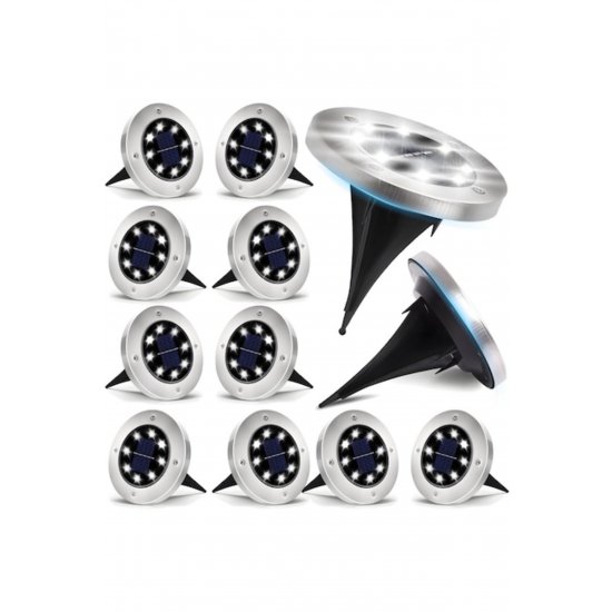 GardenPro Σετ με 12 ηλιακά φωτιστικά LED εξωτερικού χώρου, 8 LED, NiMH 600mAh, IP65, Cool White