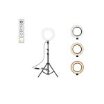 Κυκλική λάμπα Ring Light, LED 15 cm (6 ιντσών), ρυθμιζόμενο /ψυχρό/θερμό φως, USB, περιλαμβάνεται τρίποδο