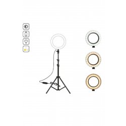 Κυκλική λάμπα Ring Light, LED 15 cm (6 ιντσών), ρυθμιζόμενο /ψυχρό/θερμό φως, USB, περιλαμβάνεται τρίποδο
