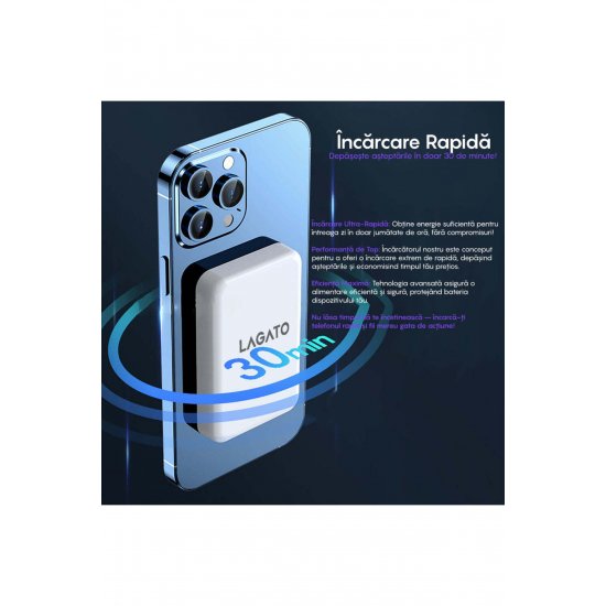 Ασύρματη εξωτερική μπαταρία MagSafe MS1 Pro 5000 mAh, 20W, Για iPhone και Android, Μαγνητική, Λευκή