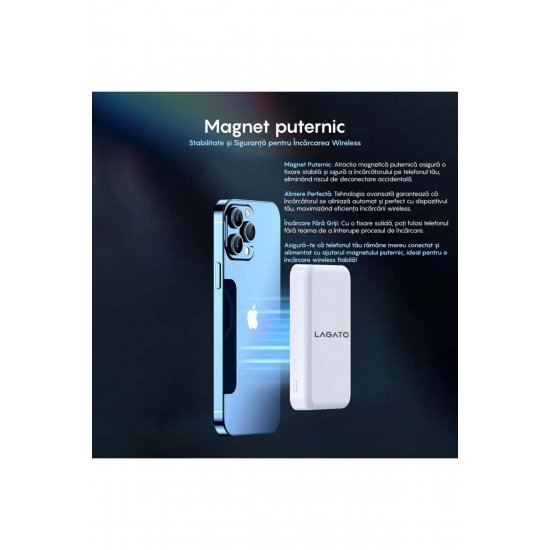 Ασύρματη εξωτερική μπαταρία MagSafe MS1 Pro 5000 mAh, 20W, Για iPhone και Android, Μαγνητική, Λευκή