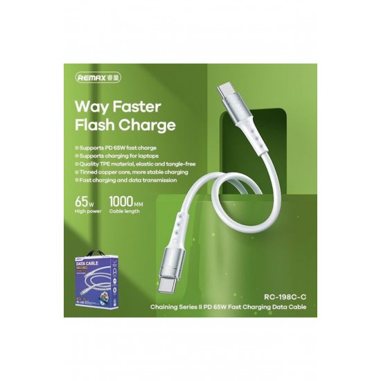 RC-198 Πλεγμένο καλώδιο USB 2.0 USB-C αρσενικό - USB-C 65W Λευκό 1m