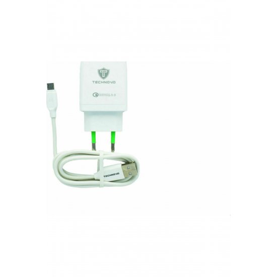Φορτιστής Technovo με θύρα USB-A και καλώδιο micro USB Quick Charge 3.0 Whites (TN-F007)