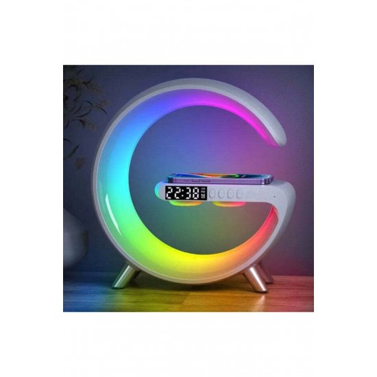 Λάμπα Moon RGB με Ξυπνητήρι, Φως & Ήχο, Ηχείο Bluetooth και Γρήγορο Ασύρματο Φορτιστή