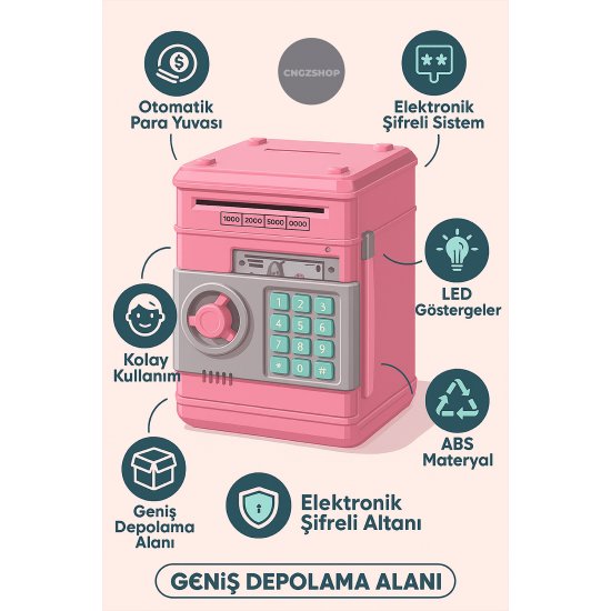 Ηλεκτρονική τράπεζα κωδικών πρόσβασης Safe Blue Piggy Bank – Παιδικός κουμπαράς αυτόματης διανομής χρημάτων με εμφάνιση Atm