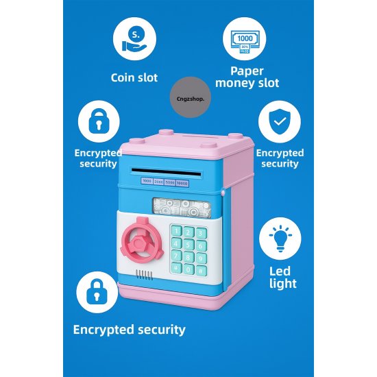 Ηλεκτρονική τράπεζα κωδικών πρόσβασης Safe Blue Piggy Bank – Παιδικός κουμπαράς αυτόματης διανομής χρημάτων με εμφάνιση Atm