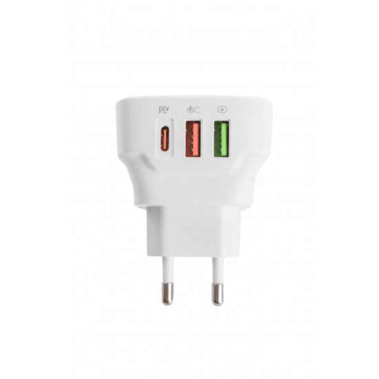 Ασύρματος φορτιστής με 2 θύρες εξόδου USB-A και θύρα εξόδου USB-C 32W Παροχή ισχύος Λευκό Q334