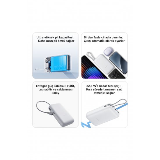 Power Bank 20000mAh (Ενσωματωμένο καλώδιο) Ανοιχτό γκρι