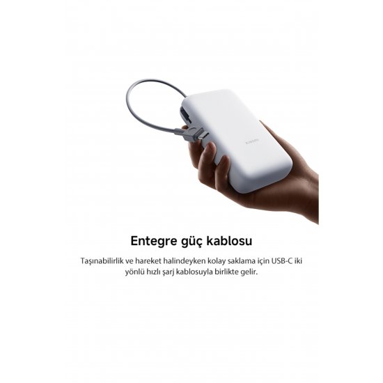 Power Bank 20000mAh (Ενσωματωμένο καλώδιο) Ανοιχτό γκρι